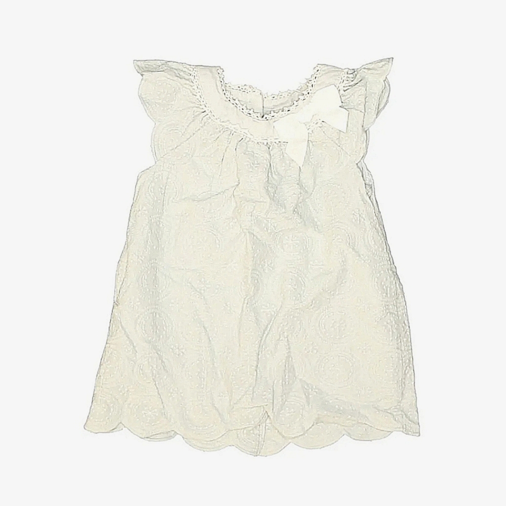 Catherine Malandrino Baby Pale Blue & Ivory Embossed Scallop Dress 18 Mon EUC